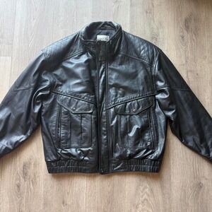 Vintage 90s City Streets Black Genuine Leather Oversized Jacket Moto XL